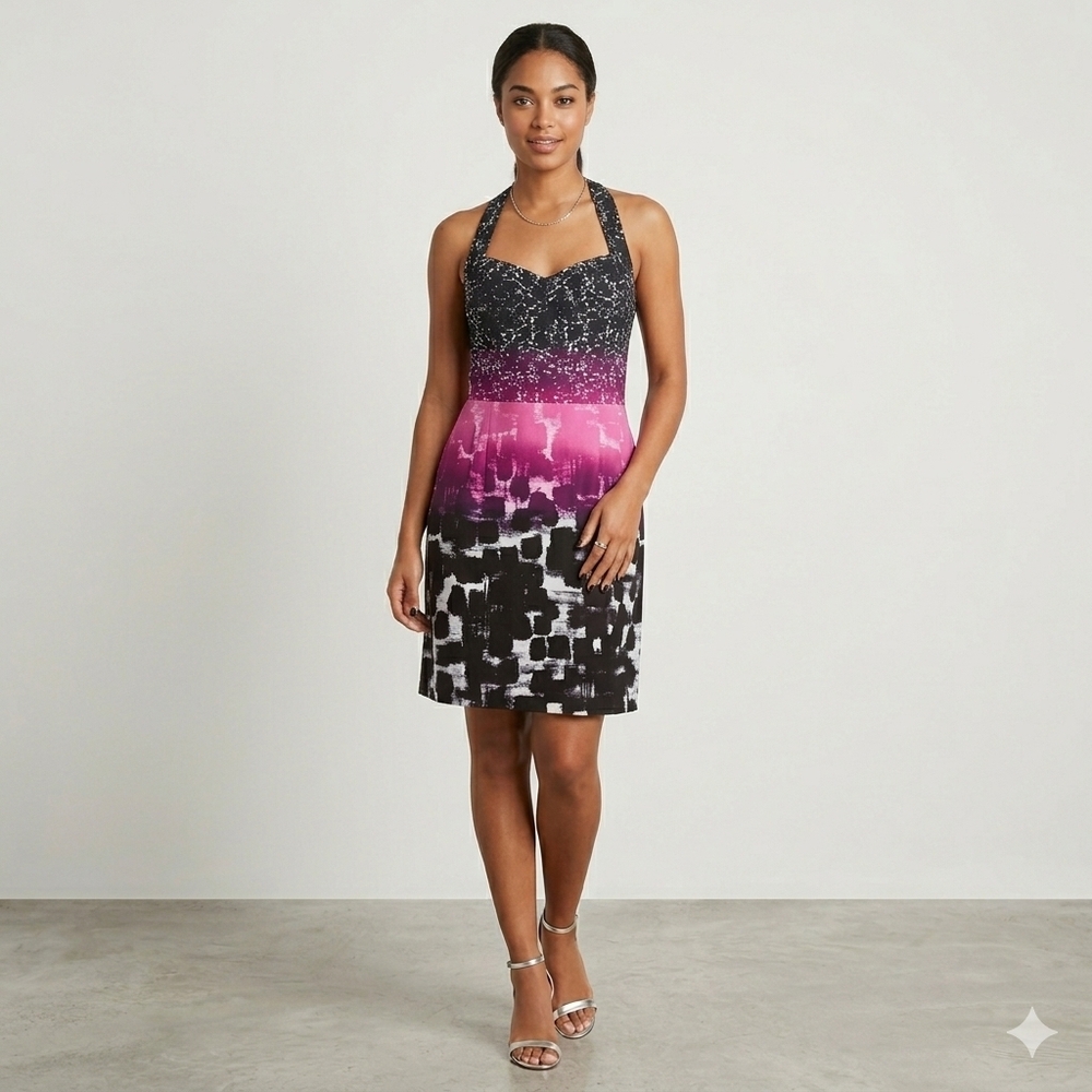 Calvin Klein Black & Pink Ombre Halter Midi Dress